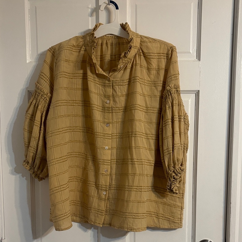 Elegant Tan Ruffled Women's Blouse